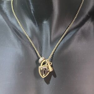 Vintage Fossil Lock and Key Charm Necklace